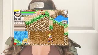 Gamer Ebony Plays With Tits Out