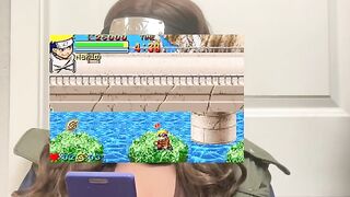 Gamer Ebony Plays With Tits Out