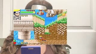 Gamer Ebony Plays With Tits Out