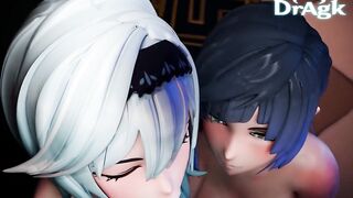 Yelan x Eula Blowjob cum swap hilichurl Genshin Impact hentai 3D