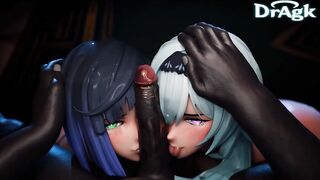 Yelan x Eula Blowjob cum swap hilichurl Genshin Impact hentai 3D