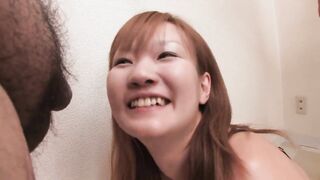 Sweet Japanese hottie loves to suck on a small hairy cock