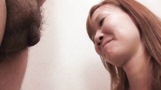 Sweet Japanese hottie loves to suck on a small hairy cock