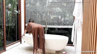Cleaning Bathroom with Sexy Brunette in Transparent Robe without Underwear ✨ Amy Haze