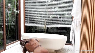 Cleaning Bathroom with Sexy Brunette in Transparent Robe without Underwear ✨ Amy Haze