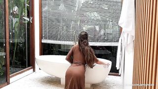 Cleaning Bathroom with Sexy Brunette in Transparent Robe without Underwear ✨ Amy Haze