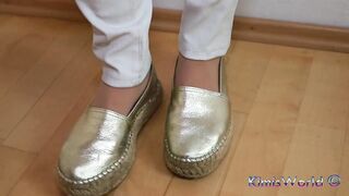 Tight Jeans, Glitter Espadrilles & Nylon Feet Close-up
