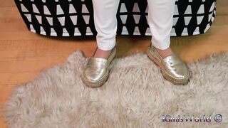 Tight Jeans, Glitter Espadrilles & Nylon Feet Close-up