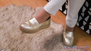 Tight Jeans, Glitter Espadrilles & Nylon Feet Close-up