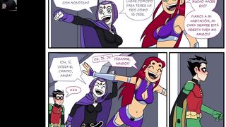 Starfire's holes want to feel Robin and Raven's good cocks