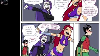 Starfire's holes want to feel Robin and Raven's good cocks
