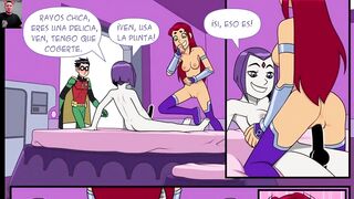 Starfire's holes want to feel Robin and Raven's good cocks