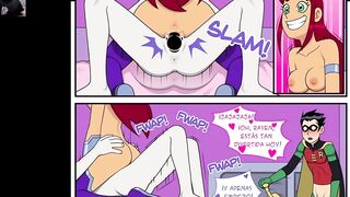 Starfire's holes want to feel Robin and Raven's good cocks