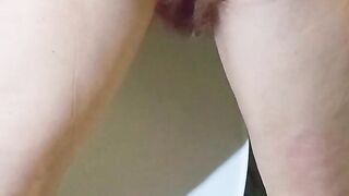 Back view on Spreading Booty Milf farting and peeing messy in the toilet