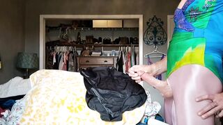 Swimsuit GIRL DICK watery cumshot in tight spandex shiny pantyhose leggings $$$