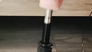 Big white cock getting a foot job from my huge lubed up clean soles ( fuck machine) dildo