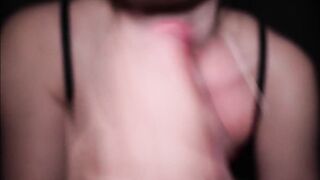 Close up. Red lips sensual sucking dick.