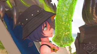 Belle gets fucked hard in both holes by Ethereal Monsters on the Beach