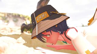 Belle gets fucked hard in both holes by Ethereal Monsters on the Beach