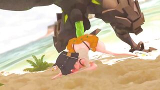 Belle gets fucked hard in both holes by Ethereal Monsters on the Beach